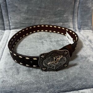 Brown Leather Belt Bag with Silver Buckle